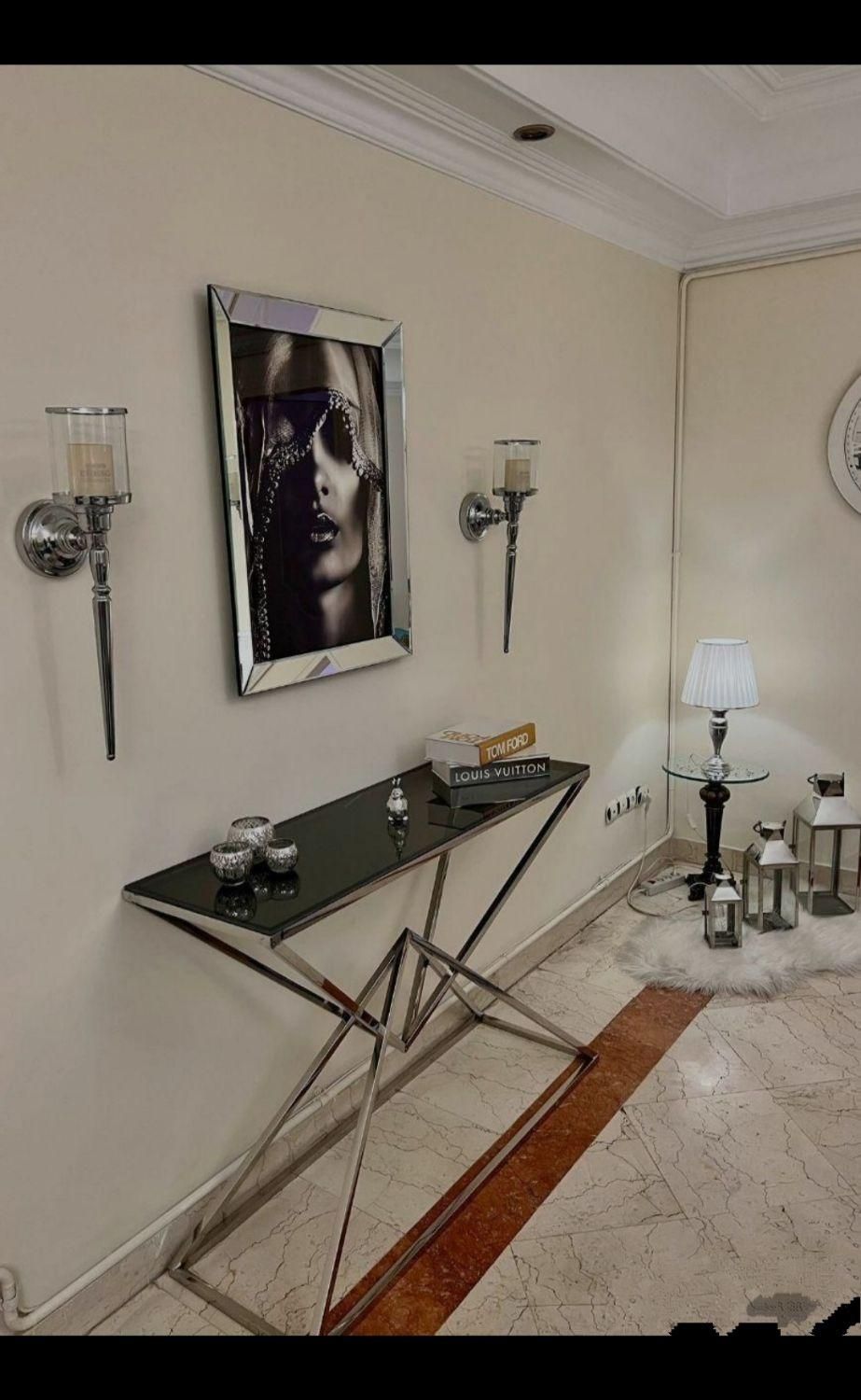 آیینه کنسول فلزی استیل دکوری مدل هفتی|بوفه، ویترین، کنسول|آفتاب, |دیوار