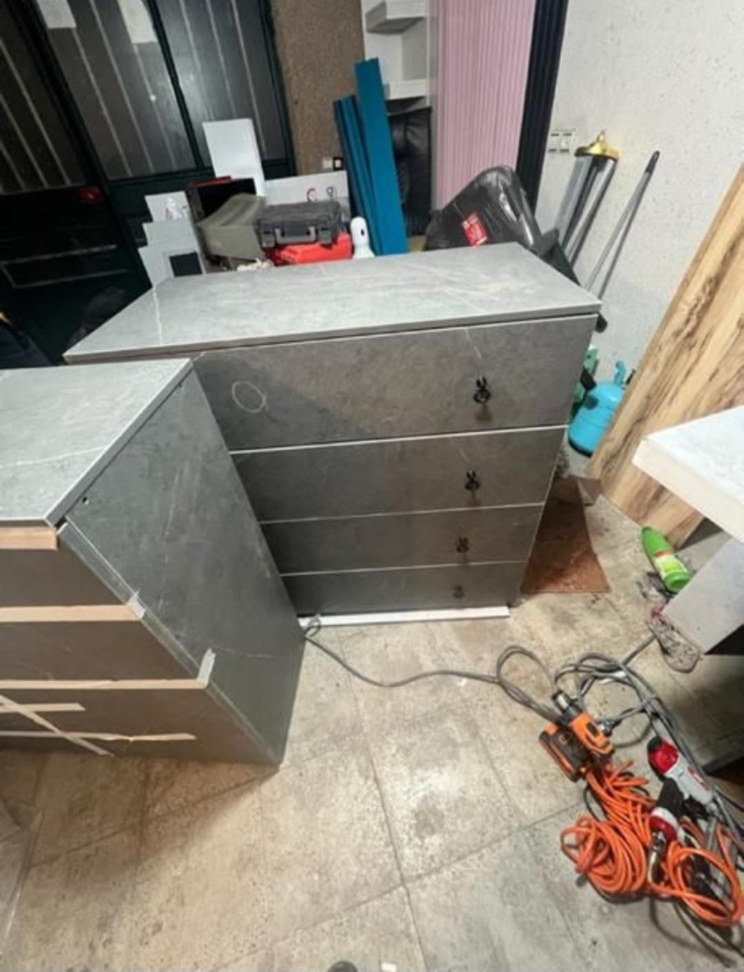 تهیه و ساخت ست جاکفشی و دراور رنگ بتنی|جاکفشی، کمد، دراور|اندیشه, |دیوار