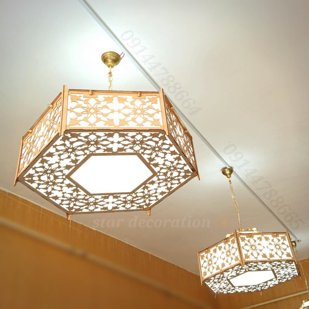 لوستر چوبی شش ضلعی قطر60|لوستر و چراغ آویز|تبریز, |دیوار