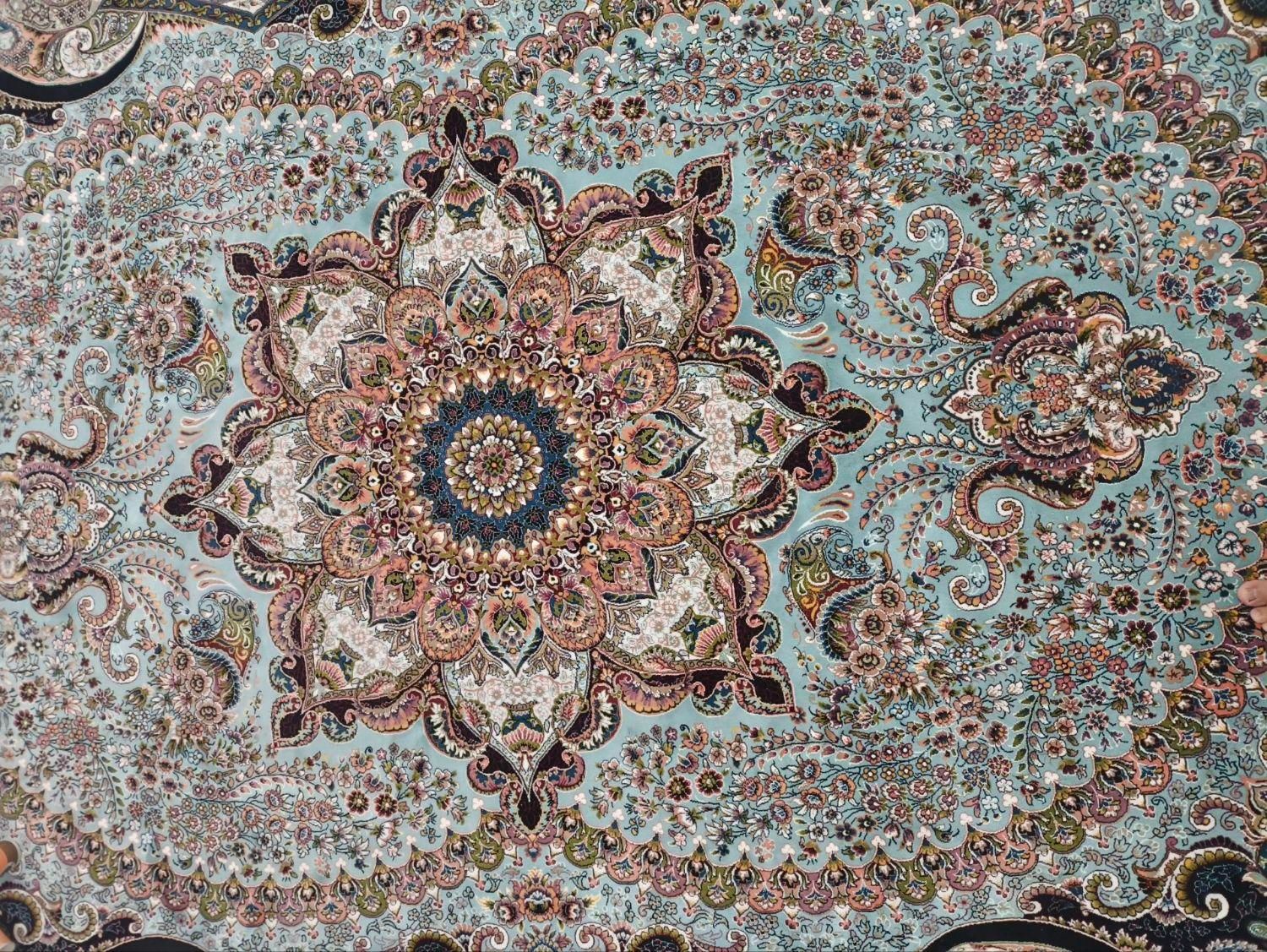 فرش ۹ متری مدل چیچک فیروزه ای جفت|فرش|کبودرآهنگ, |دیوار