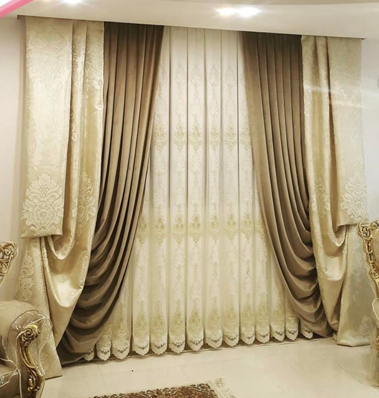 پرده پذیرایی با حریر ترک و مخمل کولمبو|پرده، رانر، رومیزی|تهران, پاسداران|دیوار