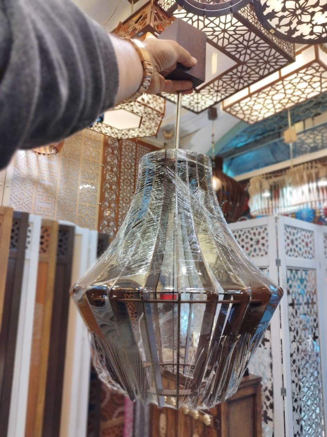 لوستر تک شاخه آویز چوبی کد a6|لوستر و چراغ آویز|تبریز, |دیوار