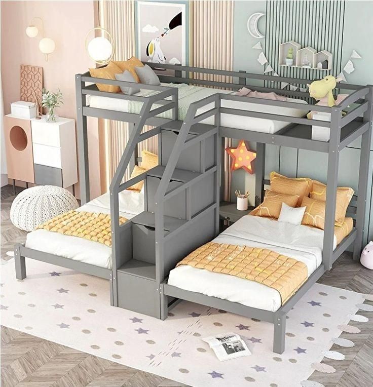 تخت دو طبقه نوجوان سه قلو|تخت و سرویس خواب|خاوران, |دیوار