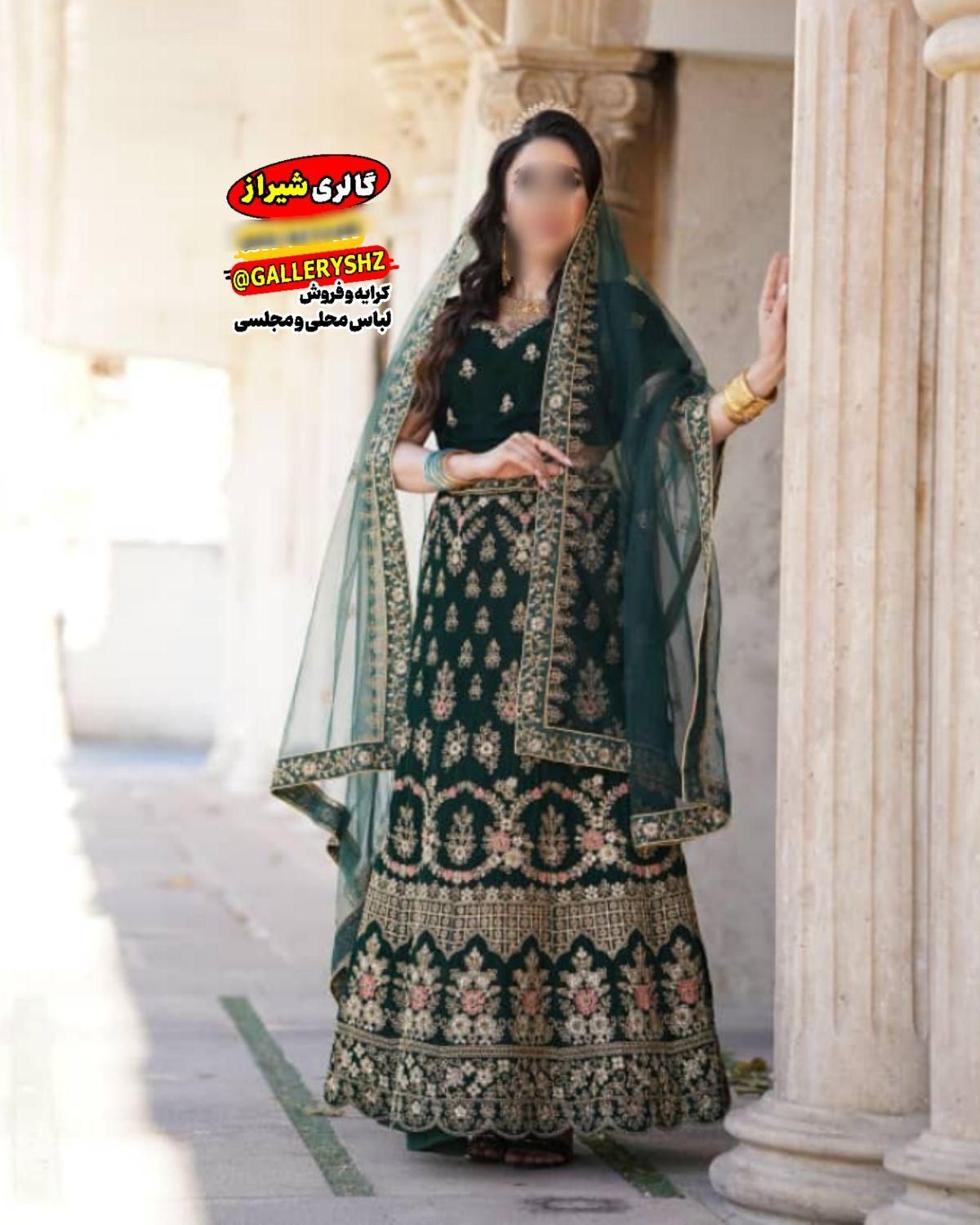 کرایه لباس هندی مجلسی هندی ساری سبز خامه دوزی|لباس|شیراز, صاحب الزمان|دیوار