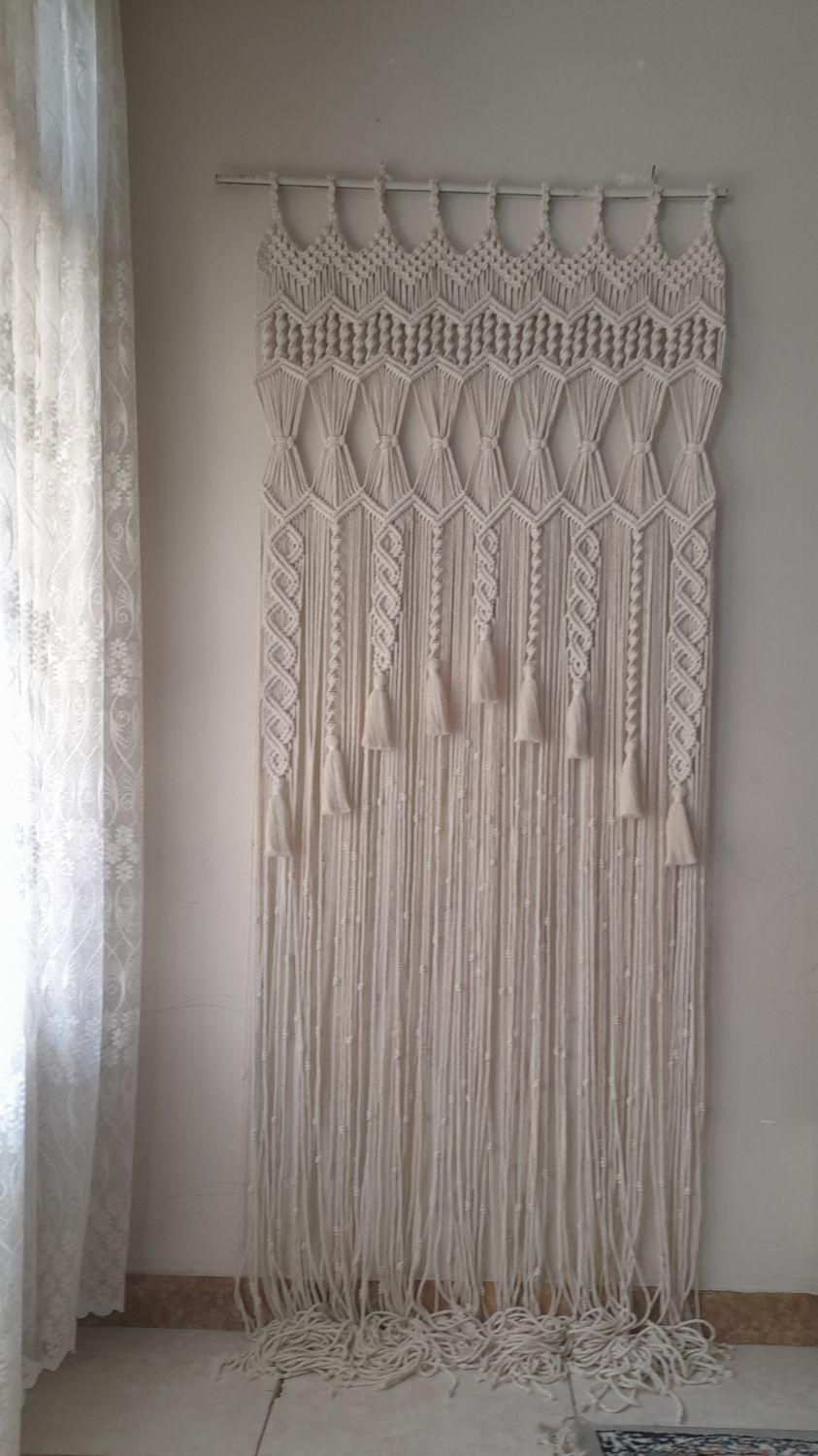 پرده مکرومه طرح لوزی|پرده، رانر، رومیزی|آفتاب, |دیوار