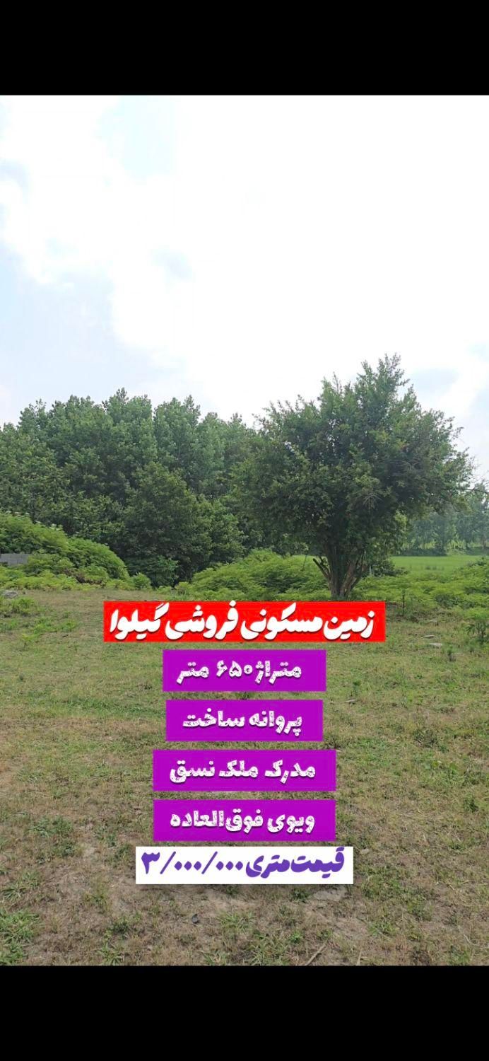 زمین مسکونی ۶۵۰متر روستای گیلوا بهمراه پروانه|فروش زمین و ملک کلنگی|کوچصفهان, |دیوار