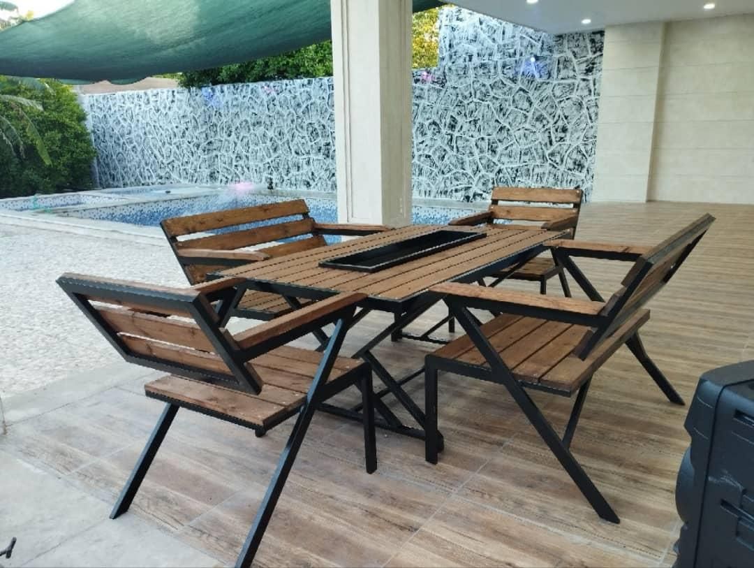 مبلمان میز و صندلی چوبی فلز باغی ویلا باغ کافه چوب|مبلمان خانگی و میز عسلی|دزفول, |دیوار