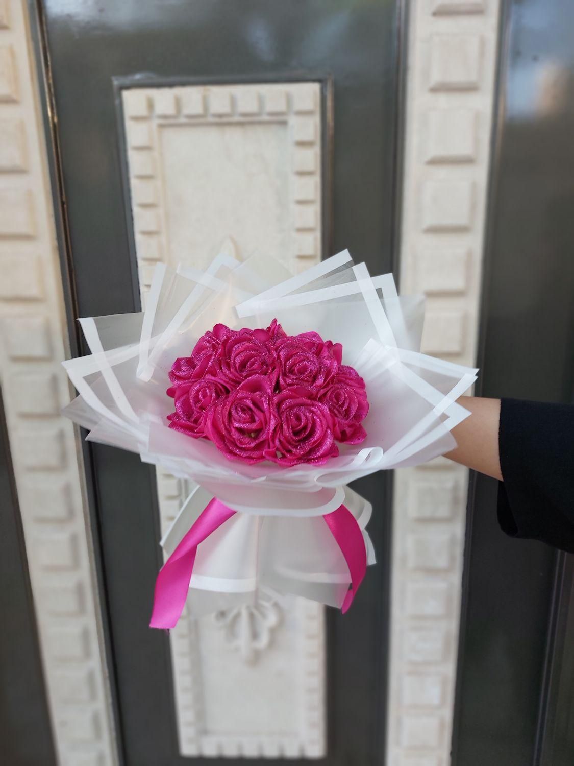 دسته گل ۱۰ شاخه فول شاین سرخابی|گل مصنوعی|قوچان, |دیوار