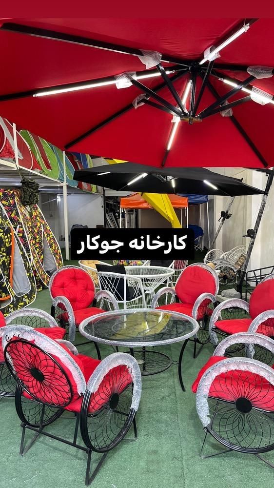 چتر پایه بغل کنار سایبان تاشو باغی تاب و میز صندلی|کوهنوردی و کمپینگ|تهران, آبشار|دیوار