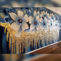 تابلو نقاشی ورق طلا گل سرمه ای.آبی|تابلو، نقاشی و عکس|تهران, عباس‌آباد|دیوار