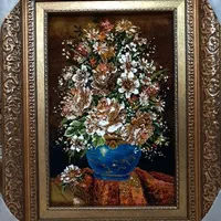 تابلوفرش دستبافت/تابلو فرش گل گلدان آبی