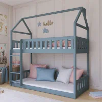 تخت دو طبقه کودک نوجوان کلبه ای تمام چوب