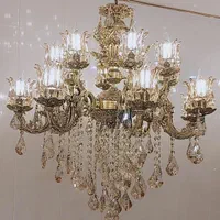 لوستر برنز 16 شعله دوگل درشت با لاله و آویز