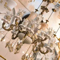 لوستر بزرگ دوگل چینی سرامیک خطی راه راه ۴شاخه۸لامپ|لوستر و چراغ آویز|تبریز, |دیوار