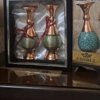 گلدان مسی با سنگ فیروزه و خاتم