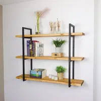 شلف دیواری چوب طبیعی و فلز مدل رها سه طبقه|کتابخانه، شلف، قفسه‌های دیواری|تهران, ستارخان|دیوار