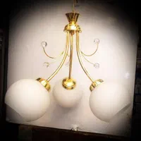 آویز لوستر سه شعله طلایی تیله ای حباب ۱۴