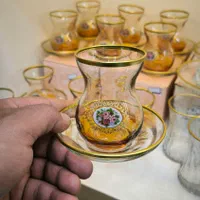 فنجان نعلبکی کمرباریک لب طلا شامپاینی«امید دکور»