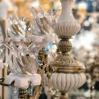 لوستر بزرگ دوگل چینی سرامیک خطی راه راه ۴شاخه۸لامپ|لوستر و چراغ آویز|تبریز, |دیوار