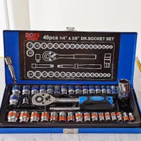 جعبه بکس 40 پارچه درایو 3/8 و 1/4 با جغجغه و جعبه