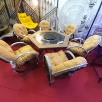 میز و صندلی باغی. مبلمان ویلایی. مدل آتشدان ۶ضلعی