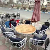 ست شش نفره میز چوب ترمو میز گرد باغی