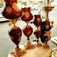 پخش گلدان شمعدان لاله چراغ نفتی طلا کوب زرشکی قرمز|صنایع دستی و سایر لوازم تزئینی|تبریز, |دیوار