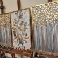 تابلو نقاشی برگ و درخت دکوراتیو* طوسی ورق طلا|تابلو، نقاشی، عکس|تهران, عباس‌آباد|دیوار