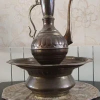 آفتابه لگن مسی قاجاری و برنجی|کلکسیون اشیاء عتیقه|کرج, برغان|دیوار