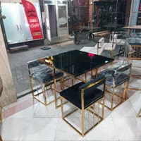 میز ناهارخوری جلو مبلی آبکاری سنگی شیشه غذاخوری