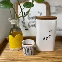 بانکه سرامیکی مکعبی واستوانه ای تِکست دار درب چوبی|ظروف نگهدارنده، پلاستیکی، یک‌بارمصرف|ارومیه, |دیوار