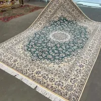 فرش دستباف نایین ۹ لا سبز زیبا جفت ۶ متری