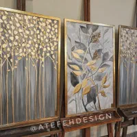 تابلو نقاشی برگ و درخت دکوراتیو* طوسی ورق طلا|تابلو، نقاشی، عکس|تهران, عباس‌آباد|دیوار