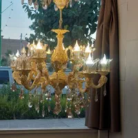 لوستر 5شاخه روئسای دوبل بزرگ کرم طلا