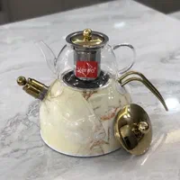 کتری و قوری ضخیم کف چدنی کتری قوری طلایی استیل|قوری، کتری، قهوه‌ساز دستی|قم, نیروگاه|دیوار