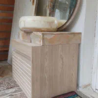 روشویی سنگی باکسی همراه آینه پشت نوردار