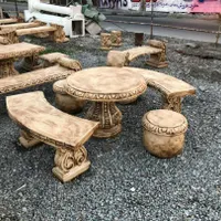 میز و صندلی و نیمکت بتنی و سنگی و طرح چوب