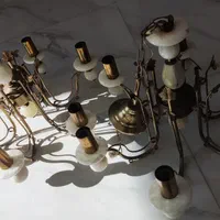 یک جفت لوستر برنج وسنگ مرمر قدیمی ۱۲شاخه