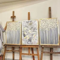 تابلو نقاشی برگ و درخت دکوراتیو* طوسی ورق طلا|تابلو، نقاشی، عکس|تهران, عباس‌آباد|دیوار