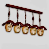 لوستر آویز چوبی خطی ۵ شعله و لوستر ۲ شعله