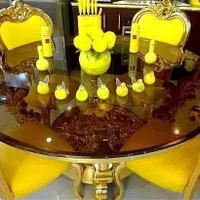 میز گرد چهار نفره نهار خوری پلیمر ورق طلا