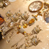 لوستر دوگل استاتیک کرم طلا فرانسه۴شاخه ۸لامپه بزرگ