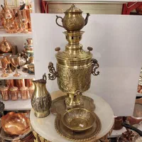 ست سماور ذغالی برنجی/همراه سرویس/تولیدی کویر مس