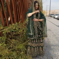 کرایه لباس هندی مجلسی هندی ساری سبز خامه دوزی|لباس|شیراز, صاحب الزمان|دیوار