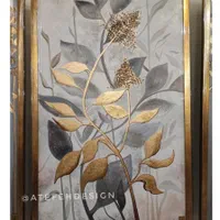تابلو نقاشی برگ و درخت دکوراتیو* طوسی ورق طلا|تابلو، نقاشی، عکس|تهران, عباس‌آباد|دیوار