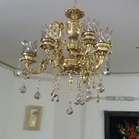 لوستر   6شعله بالاله وکریستال وآویز طلایی