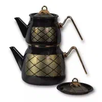 کتری قوری لعابی مشکی طرح دار دسته طلایی RASA|قوری، کتری، قهوه‌ساز دستی|بندر انزلی, کارآموزی|دیوار