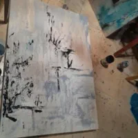 تابلو نقاشی طلایی سفید مدرن ورق طلا مینیمال ابستره|تابلو، نقاشی، عکس|تهران, جنت‌آباد شمالی|دیوار