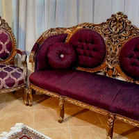 مبلمان استیل چوبی ۹ نفره، پارچه ترک، چوب گردو|مبلمان خانگی و میز عسلی|اصفهان, سنبلستان|دیوار