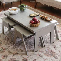 میز مستطیل و 4 عسلی کم جا- طوسی مات طرح چوب